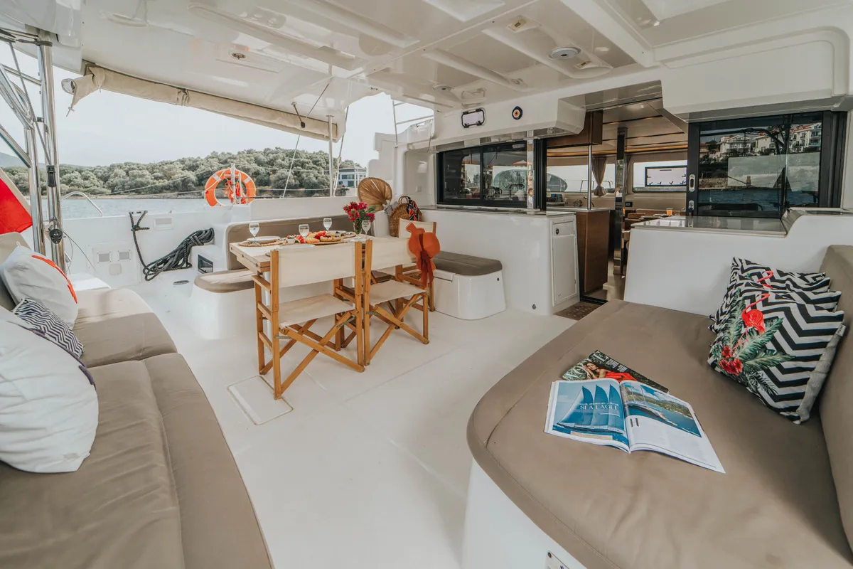 Deck of Hydra, a Lagoon 46 catamaran at Fethiye, Turkey