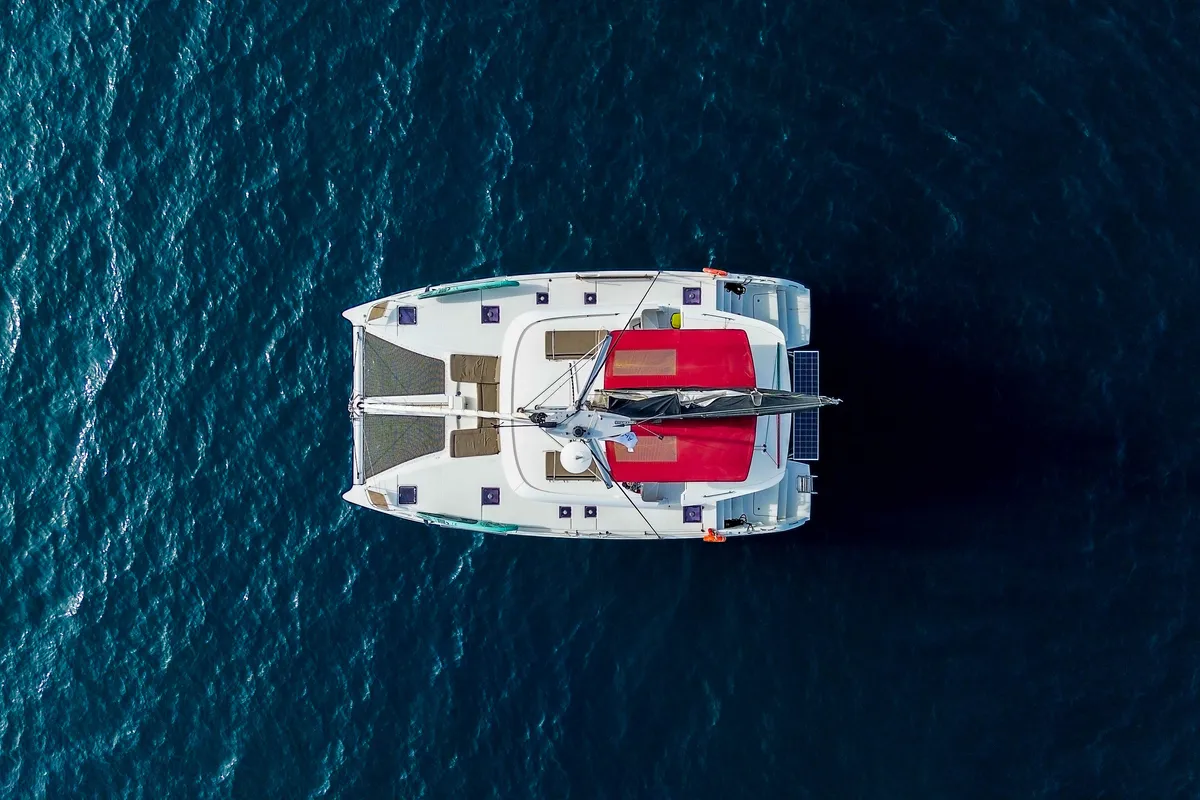 Exterior view of Hydra, a Lagoon 46 catamaran at Fethiye, Turkey