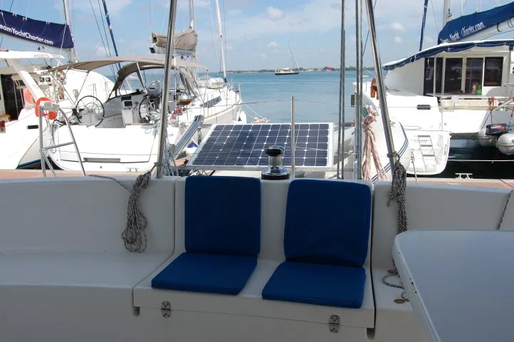 Deck of Piropo Primero, a Fountaine Pajot Belize 43 catamaran at es Jonquet, Spain