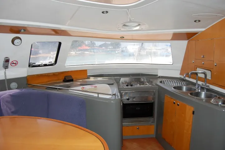 Galley of Piropo Primero, a Fountaine Pajot Belize 43 catamaran at es Jonquet, Spain