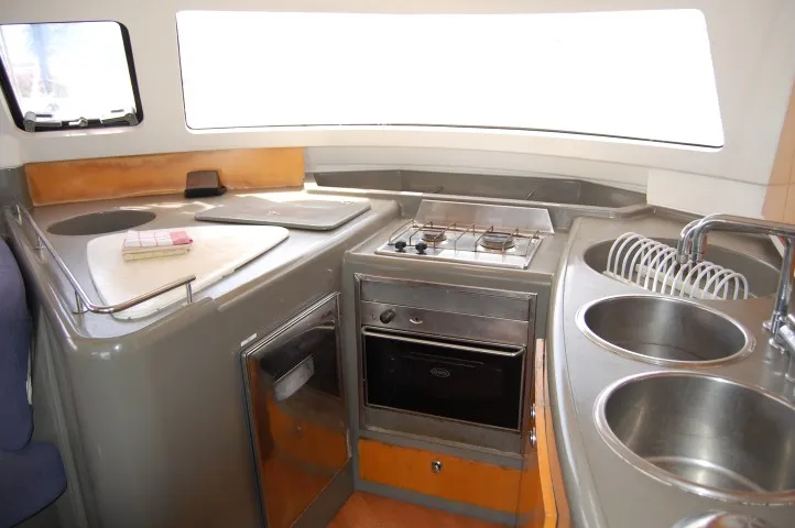 Galley of Piropo Primero, a Fountaine Pajot Belize 43 catamaran at es Jonquet, Spain