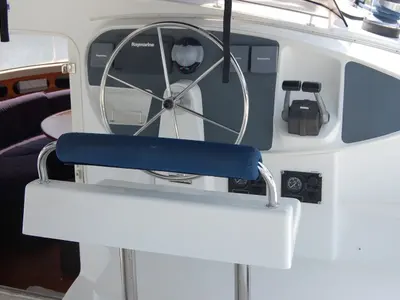 Cockpit of Piropo Primero, a Fountaine Pajot Belize 43 catamaran at es Jonquet, Spain