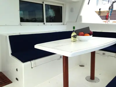 Deck of Georgina, a Lagoon 440 catamaran at Athens, Greece