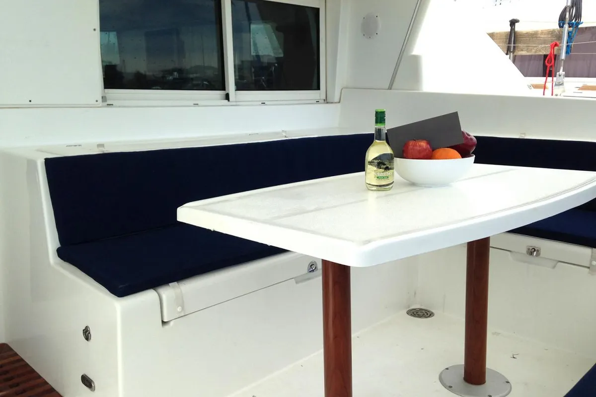 Deck of Georgina, a Lagoon 440 catamaran at Athens, Greece