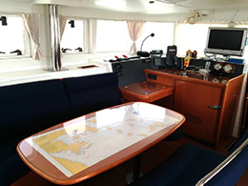 Cockpit of Georgina, a Lagoon 440 catamaran at Athens, Greece