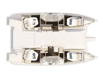 Floor plan of CLEOCATRA, a Fountaine Pajot FP 44 catamaran at Lavrion, Greece