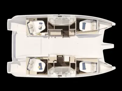 Floor plan of CLEOCATRA, a Fountaine Pajot FP 44 catamaran at Lavrion, Greece