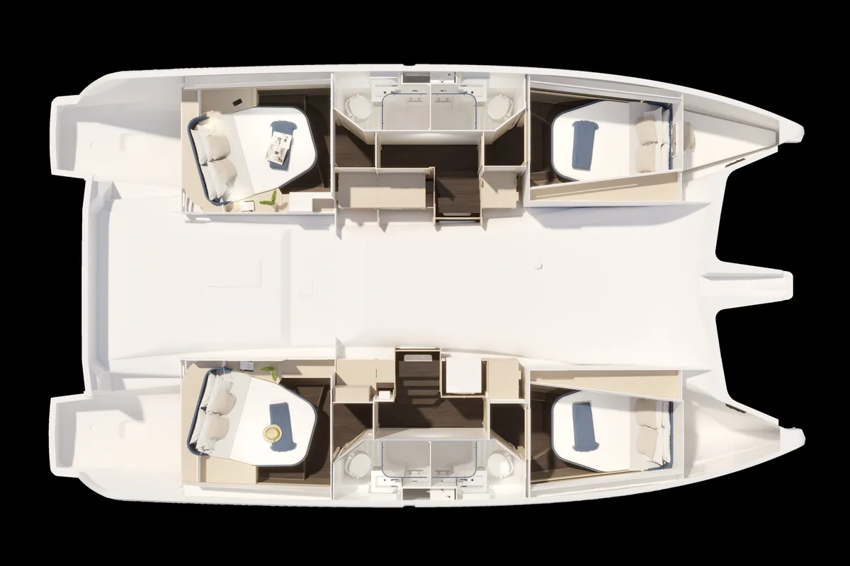 Floor plan of CLEOCATRA, a Fountaine Pajot FP 44 catamaran at Lavrion, Greece
