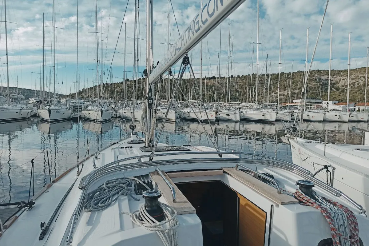 Deck of Airtime 1, a Elan Impression 40.1 sailboat at Punat, Croatia