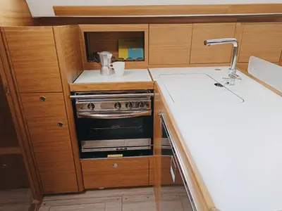 Galley of Airtime 1, a Elan Impression 40.1 sailboat at Punat, Croatia