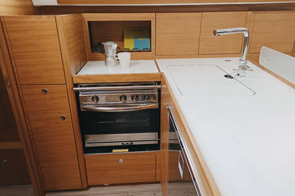 Galley of Airtime 1, a Elan Impression 40.1 sailboat at Punat, Croatia