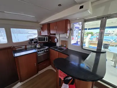 Galley of Moko Jumbie, a Leopard 46 catamaran at Ribishi, Saint Vincent and the Grenadines