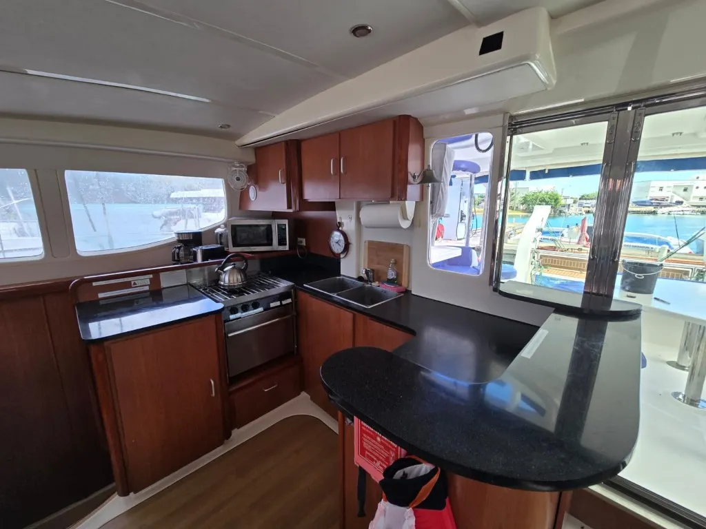 Galley of Moko Jumbie, a Leopard 46 catamaran at Ribishi, Saint Vincent and the Grenadines