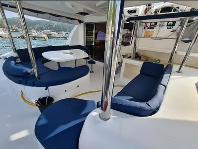 Deck of Moko Jumbie, a Leopard 46 catamaran at Ribishi, Saint Vincent and the Grenadines