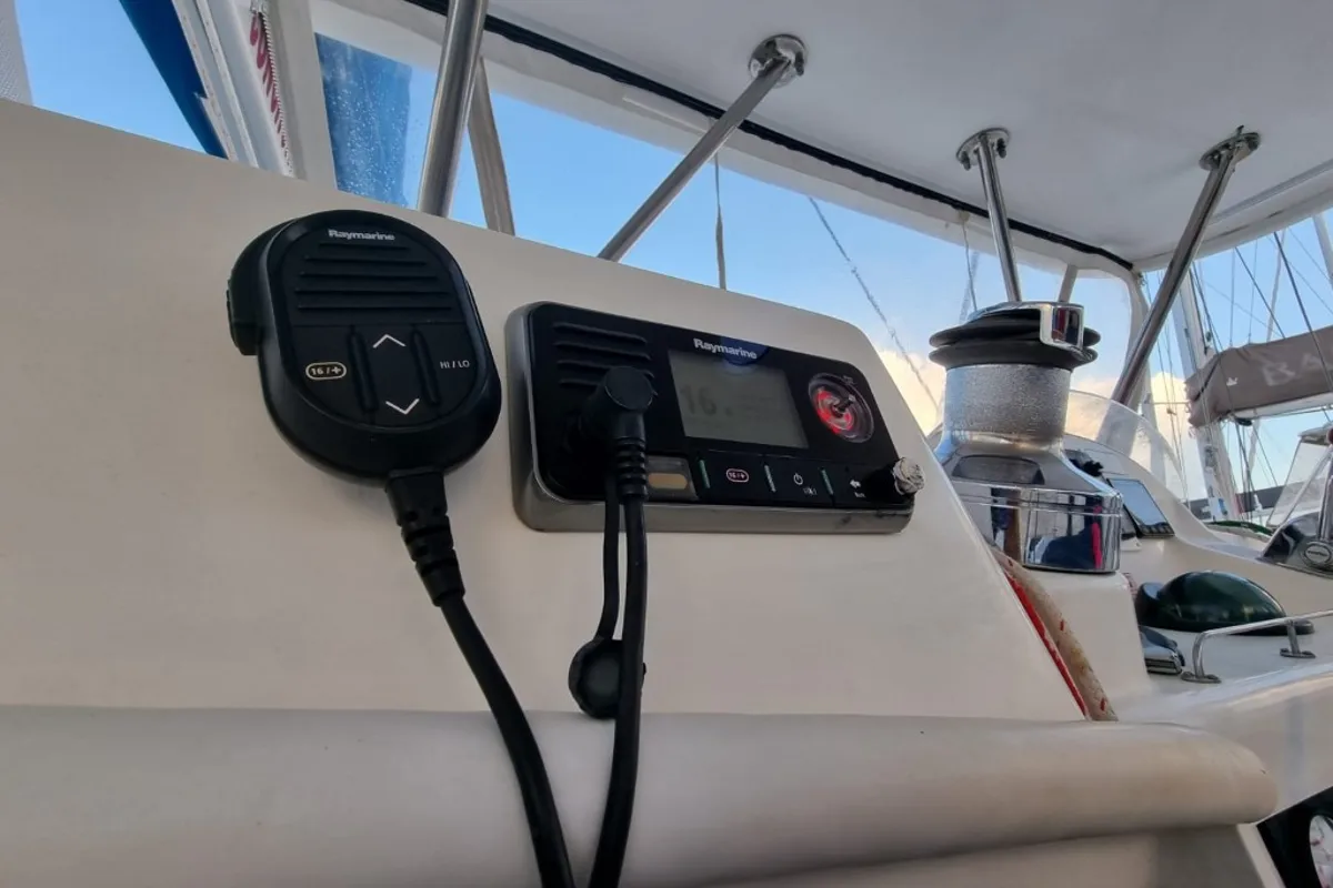 Cockpit of Moko Jumbie, a Leopard 46 catamaran at Ribishi, Saint Vincent and the Grenadines