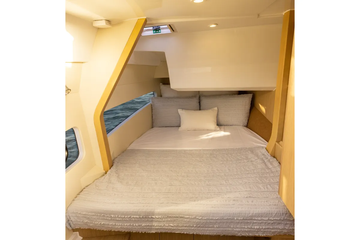 Cabin on Aquilotto, a Aquila 32 Sport catamaran at Cannigione, Italy