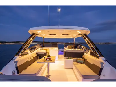 Deck of Aquilotto, a Aquila 32 Sport catamaran at Cannigione, Italy