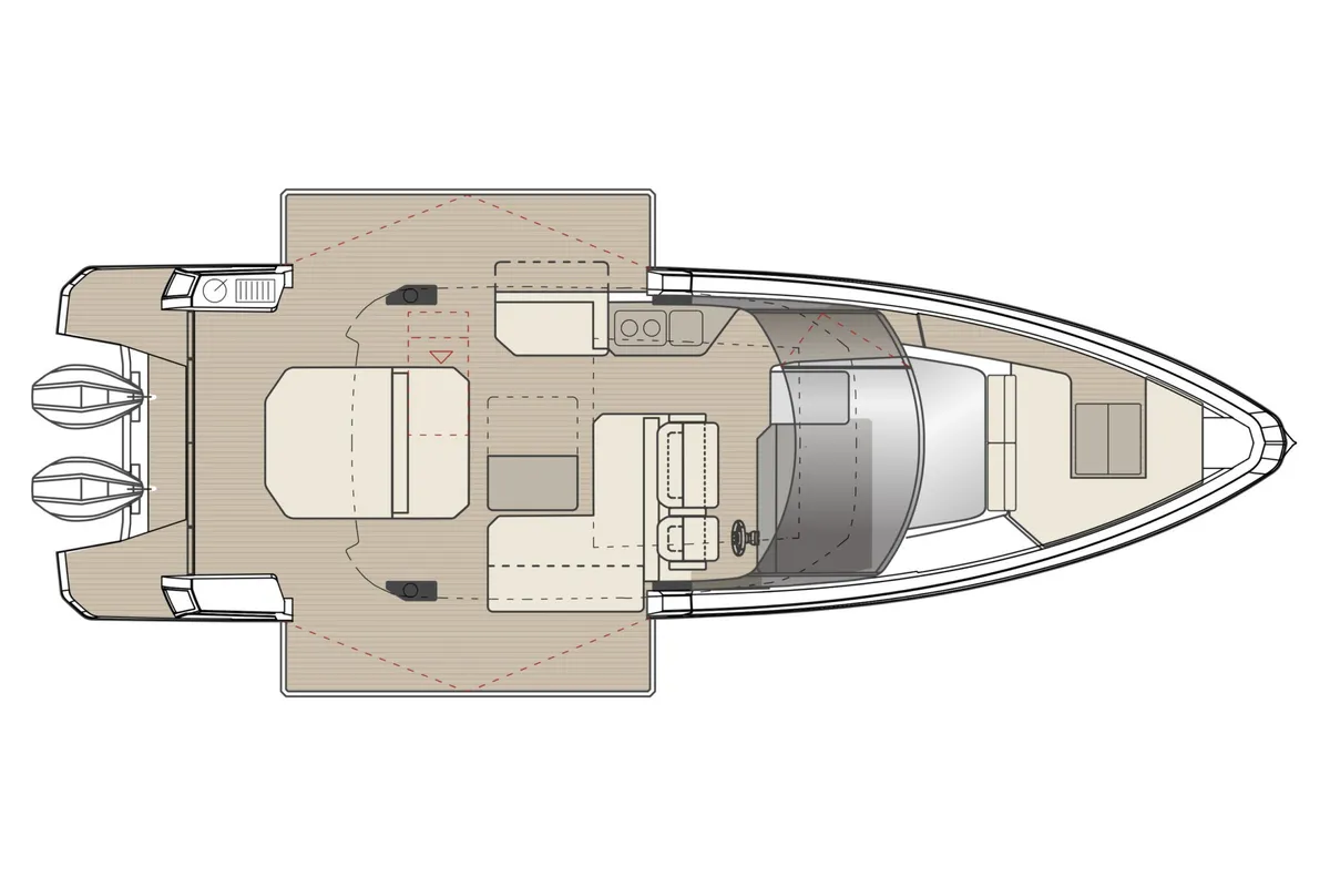 Floor plan of Paradox, a Saxdor 400 GTO motorboat at Salamina, Greece