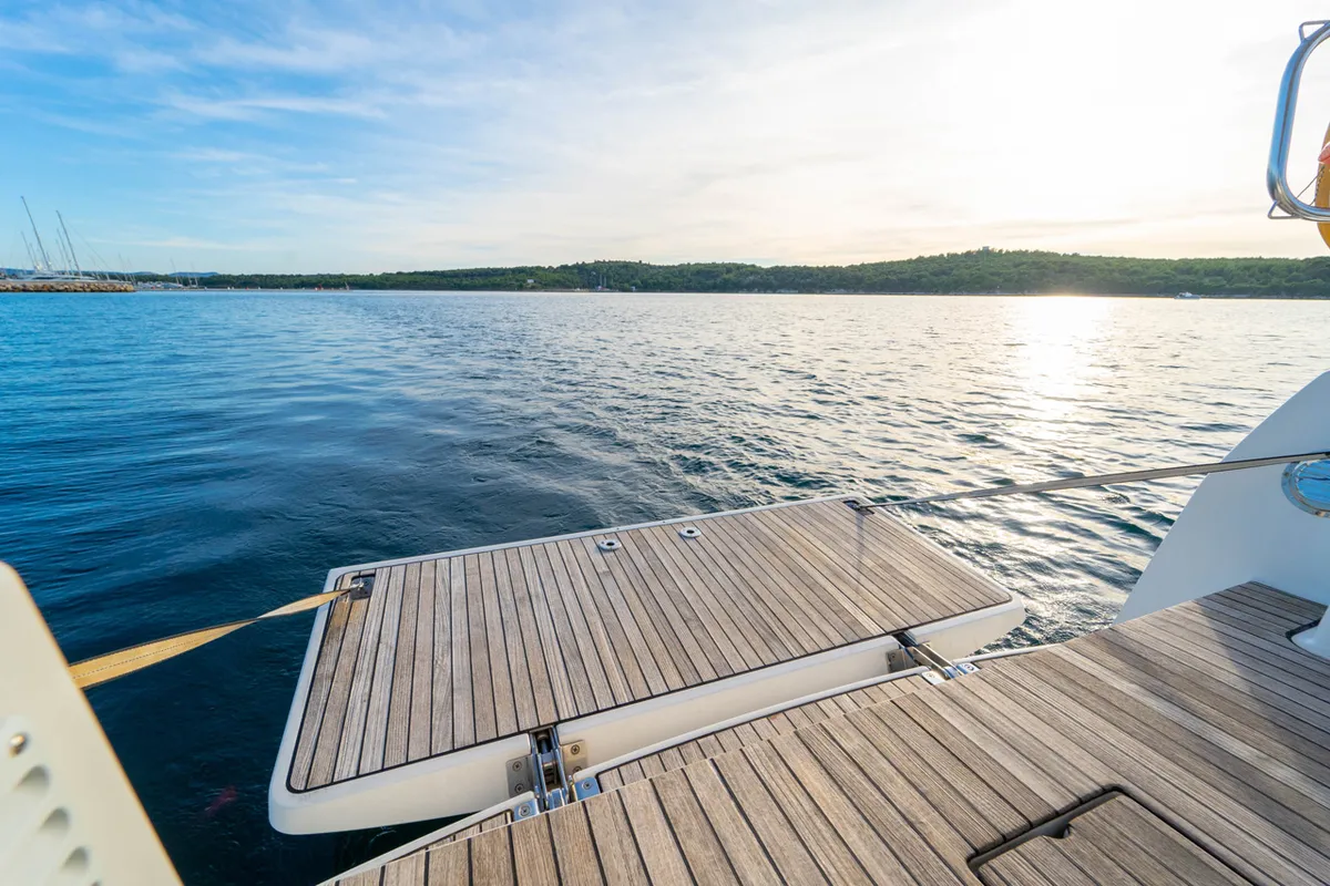 Deck of Cleopatra, a Bavaria Cruiser 33 sailboat at Grad Šibenik, Croatia