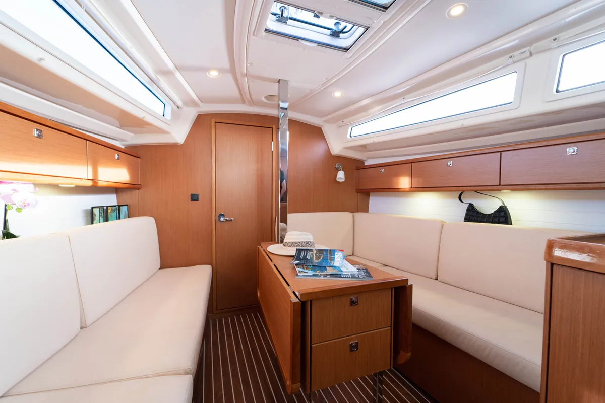 Salon of Cleopatra, a Bavaria Cruiser 33 sailboat at Grad Šibenik, Croatia