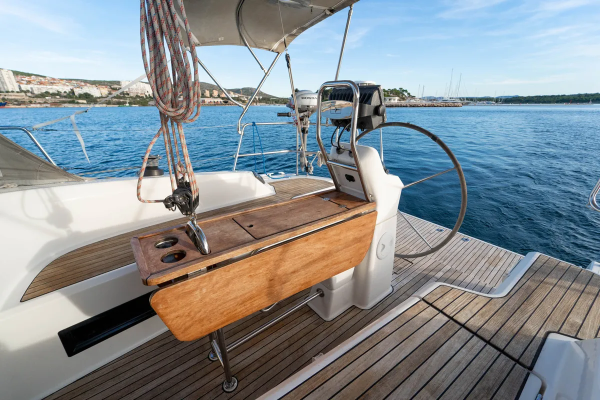 Cockpit of Cleopatra, a Bavaria Cruiser 33 sailboat at Grad Šibenik, Croatia