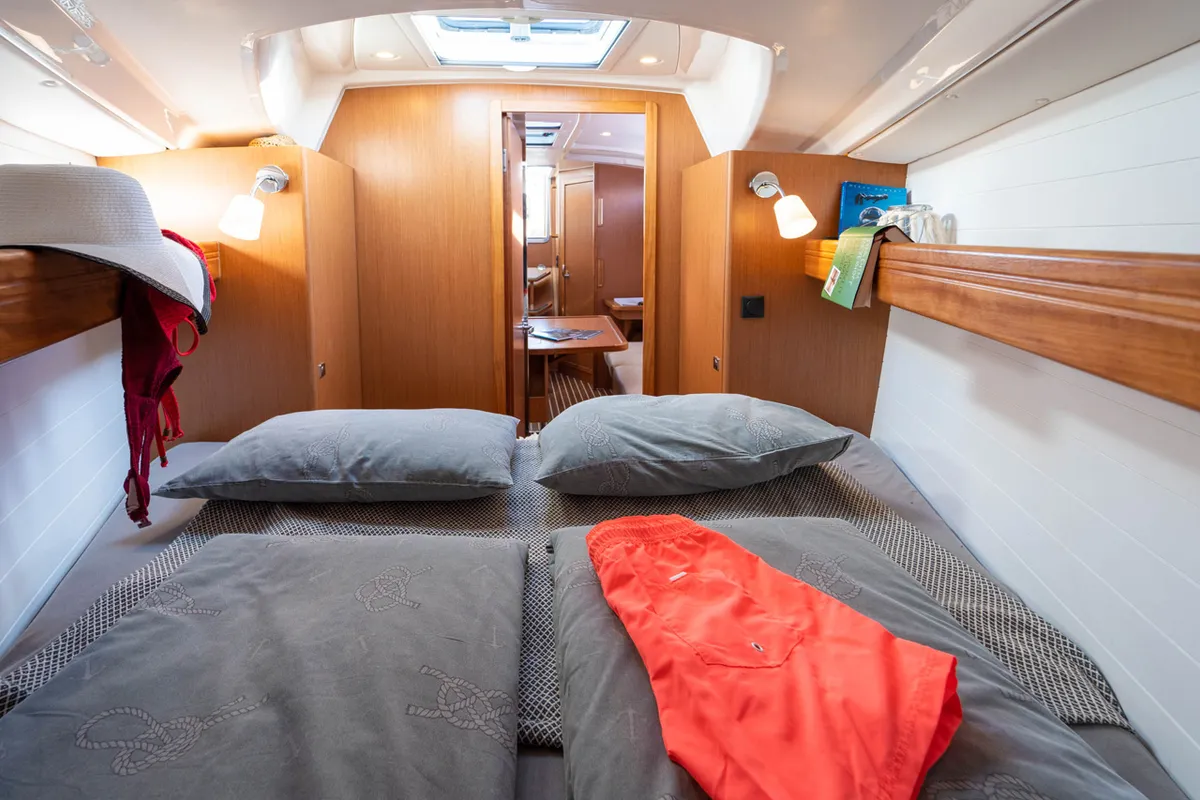Cabin on Cleopatra, a Bavaria Cruiser 33 sailboat at Grad Šibenik, Croatia