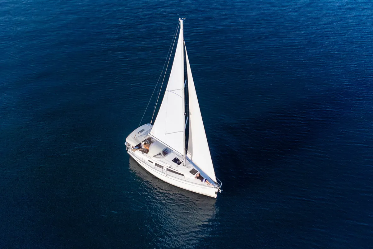 Exterior view of Cleopatra, a Bavaria Cruiser 33 sailboat at Grad Šibenik, Croatia