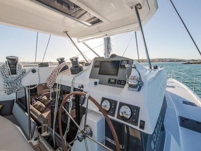 Cockpit of Leopard 50, a catamaran at Nassau, Bahamas