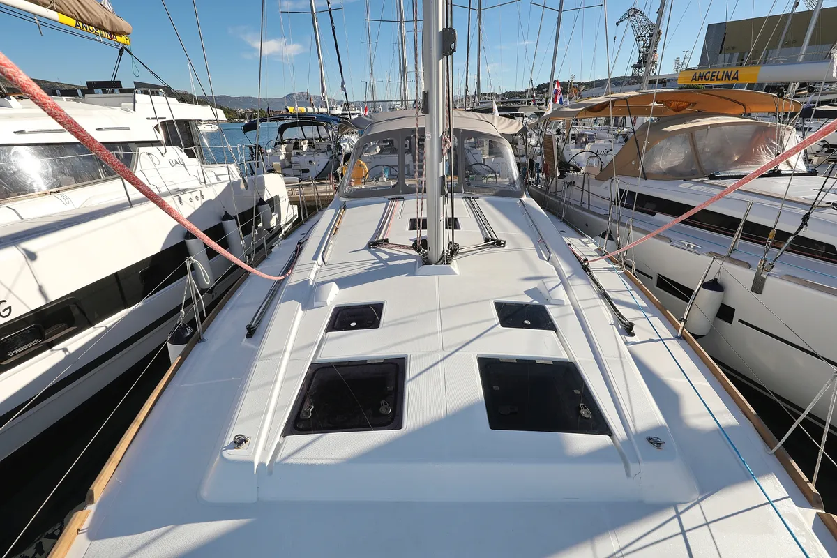 Deck of Barbarella, a Beneteau Oceanis 45 sailboat at Trogir, Croatia