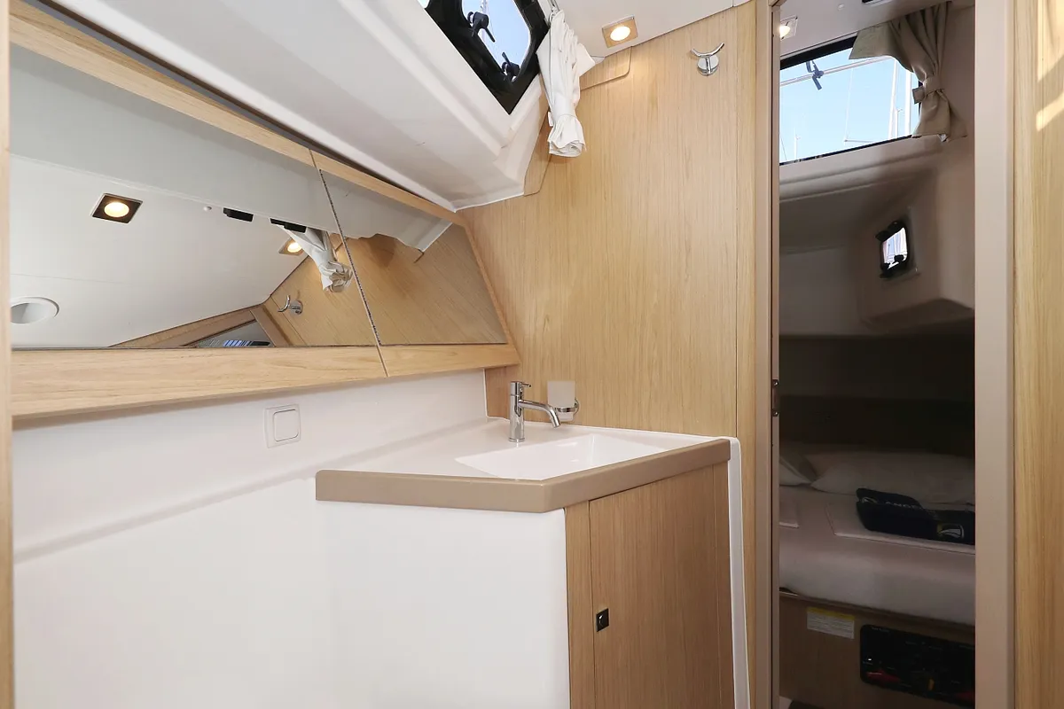 Head on Barbarella, a Beneteau Oceanis 45 sailboat at Trogir, Croatia