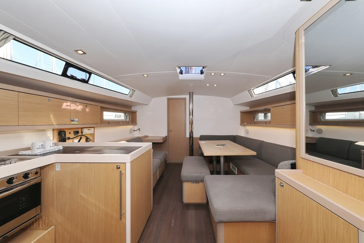 Salon of Barbarella, a Beneteau Oceanis 45 sailboat at Trogir, Croatia