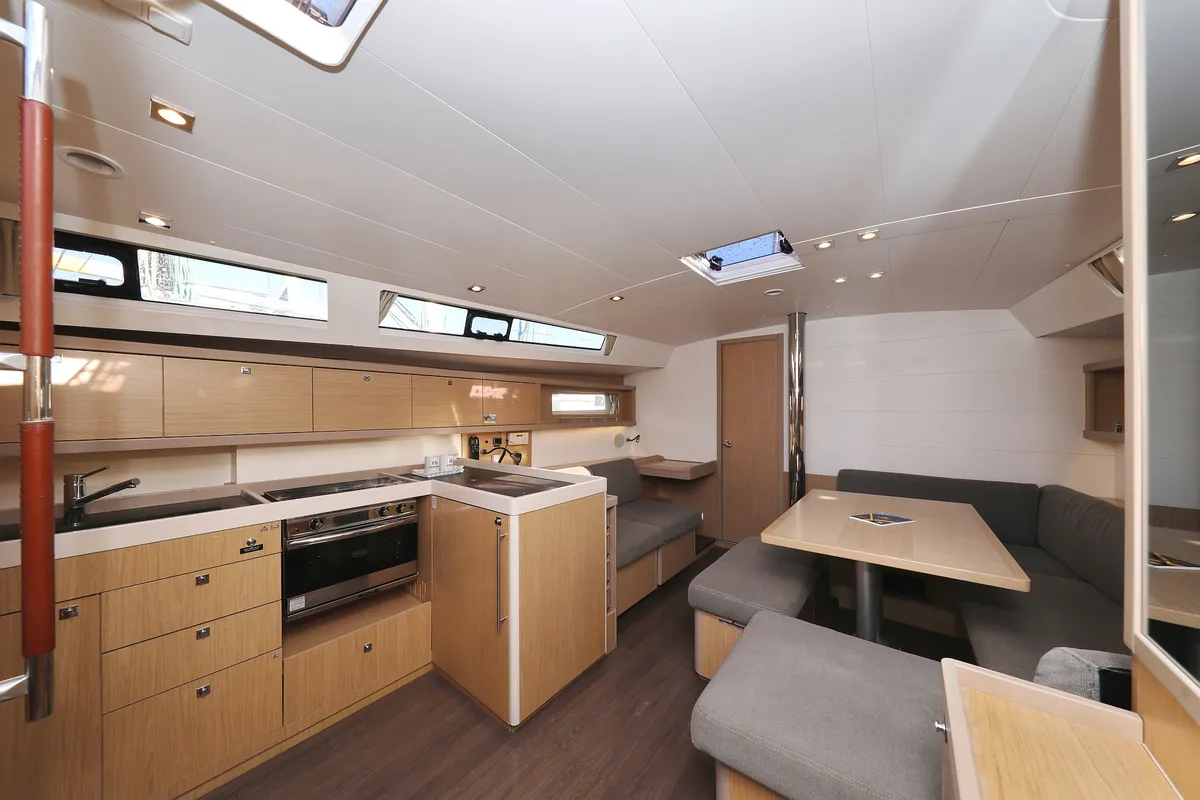 Salon of Barbarella, a Beneteau Oceanis 45 sailboat at Trogir, Croatia