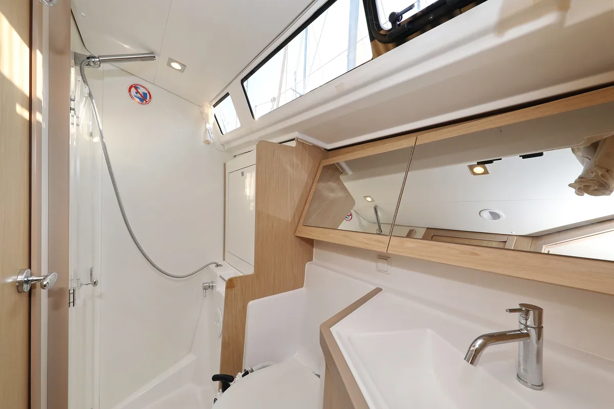 Head on Barbarella, a Beneteau Oceanis 45 sailboat at Trogir, Croatia