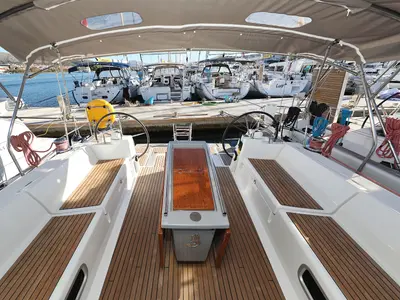 Deck of Barbarella, a Beneteau Oceanis 45 sailboat at Trogir, Croatia