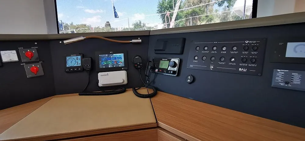 Cockpit of Kos 44.2, a Bali 4.4 catamaran at Municipal Unit of Lefkada, Greece