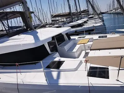 Deck of Kos 44.2, a Bali 4.4 catamaran at Municipal Unit of Lefkada, Greece