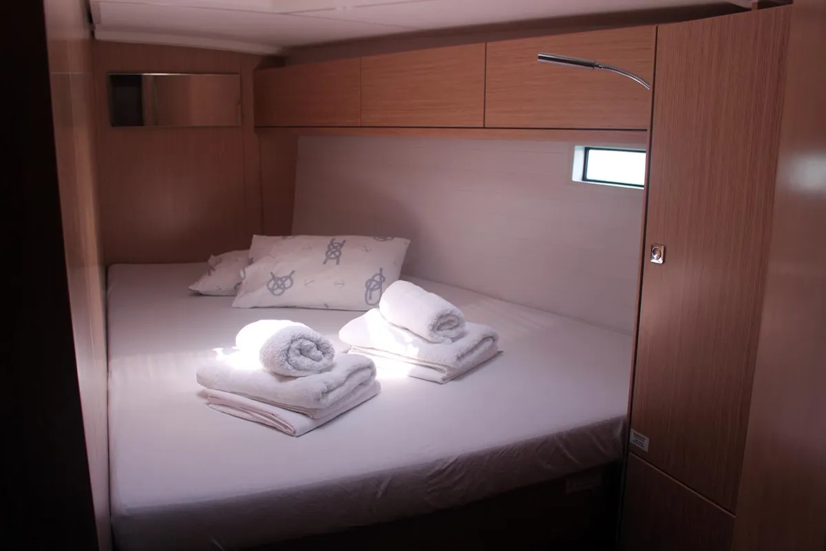 Cabin on Divine, a Bavaria Cruiser 46 sailboat at Volos Municipality, Greece