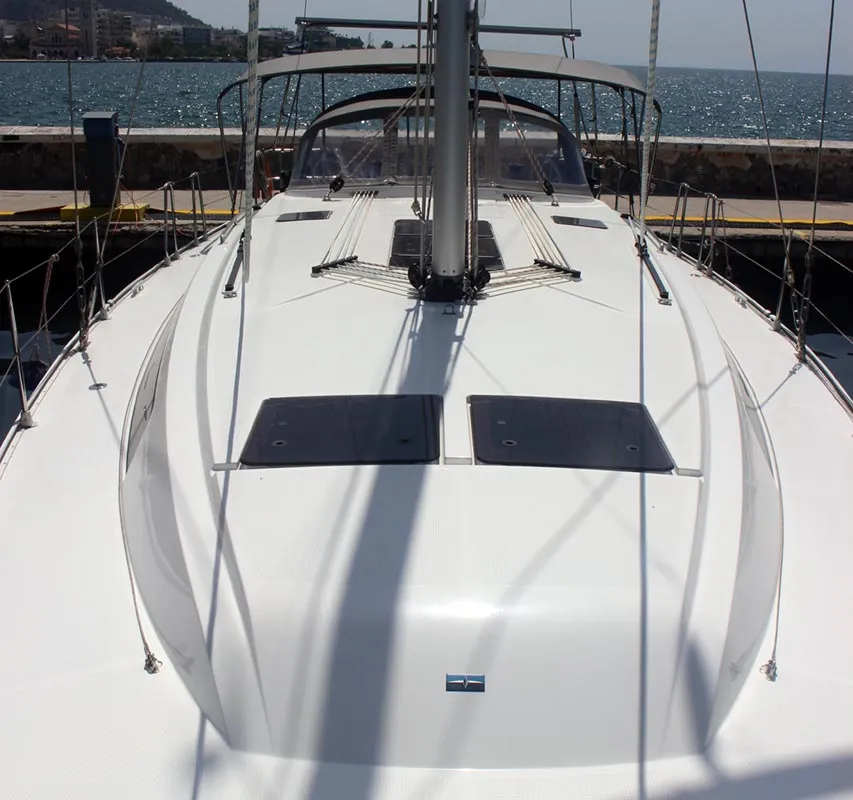 Deck of Divine, a Bavaria Cruiser 46 sailboat at Volos Municipality, Greece