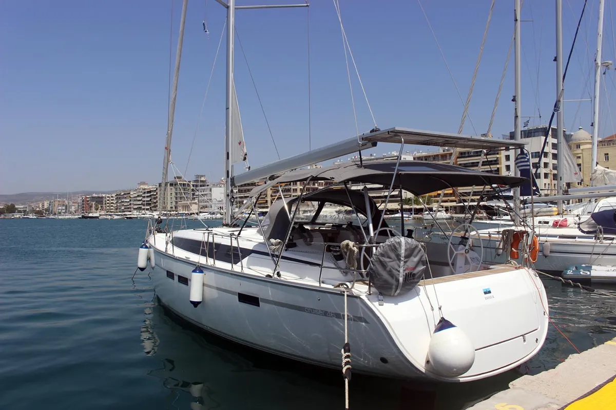 Exterior view of Divine, a Bavaria Cruiser 46 sailboat at Volos Municipality, Greece