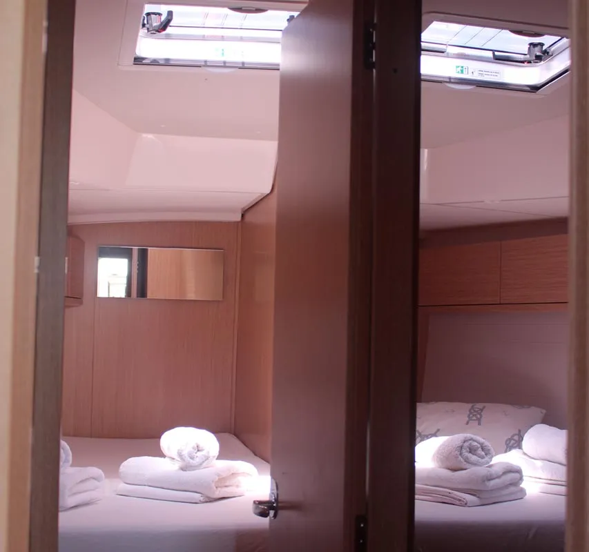 Cabin on Divine, a Bavaria Cruiser 46 sailboat at Volos Municipality, Greece