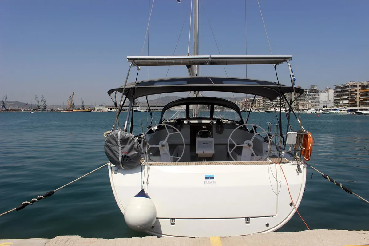 Exterior view of Divine, a Bavaria Cruiser 46 sailboat at Volos Municipality, Greece
