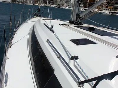 Deck of Divine, a Bavaria Cruiser 46 sailboat at Volos Municipality, Greece