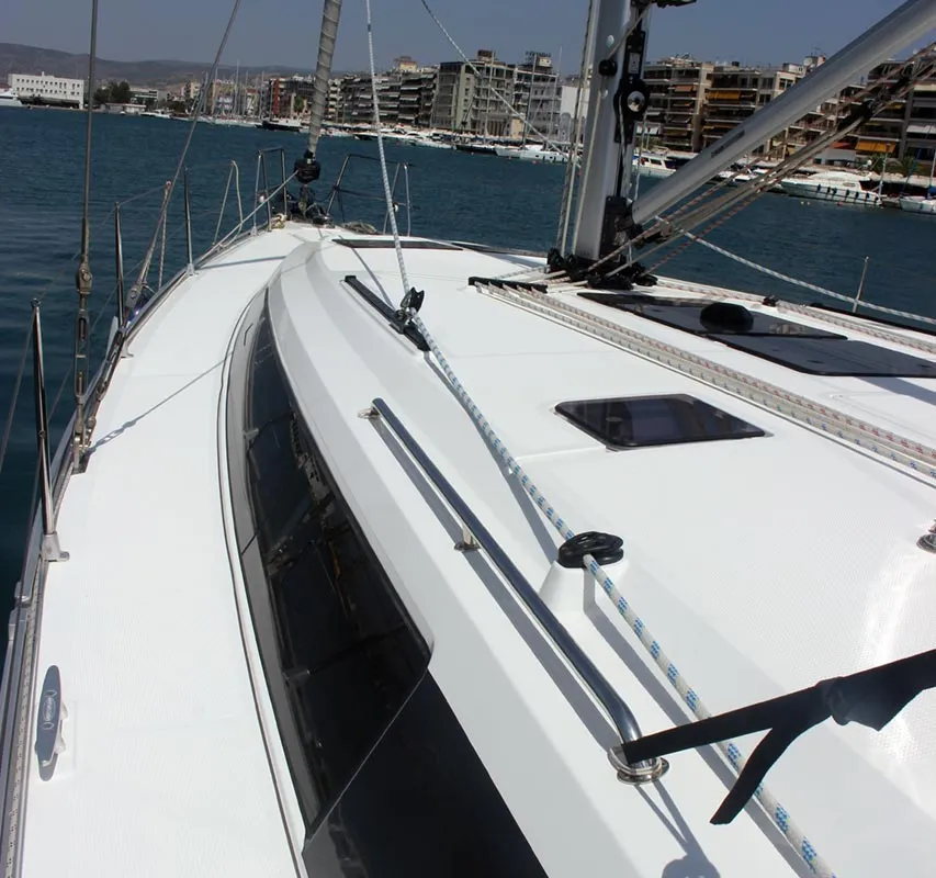 Deck of Divine, a Bavaria Cruiser 46 sailboat at Volos Municipality, Greece