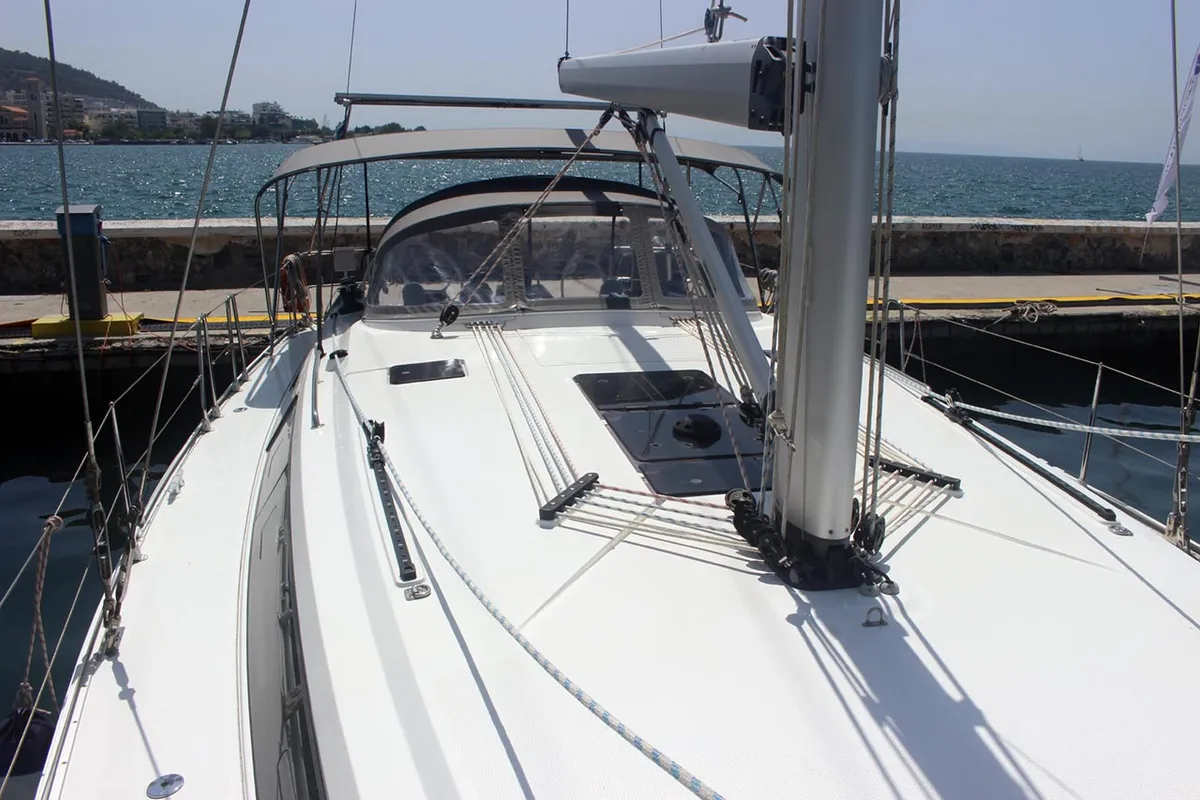 Deck of Divine, a Bavaria Cruiser 46 sailboat at Volos Municipality, Greece