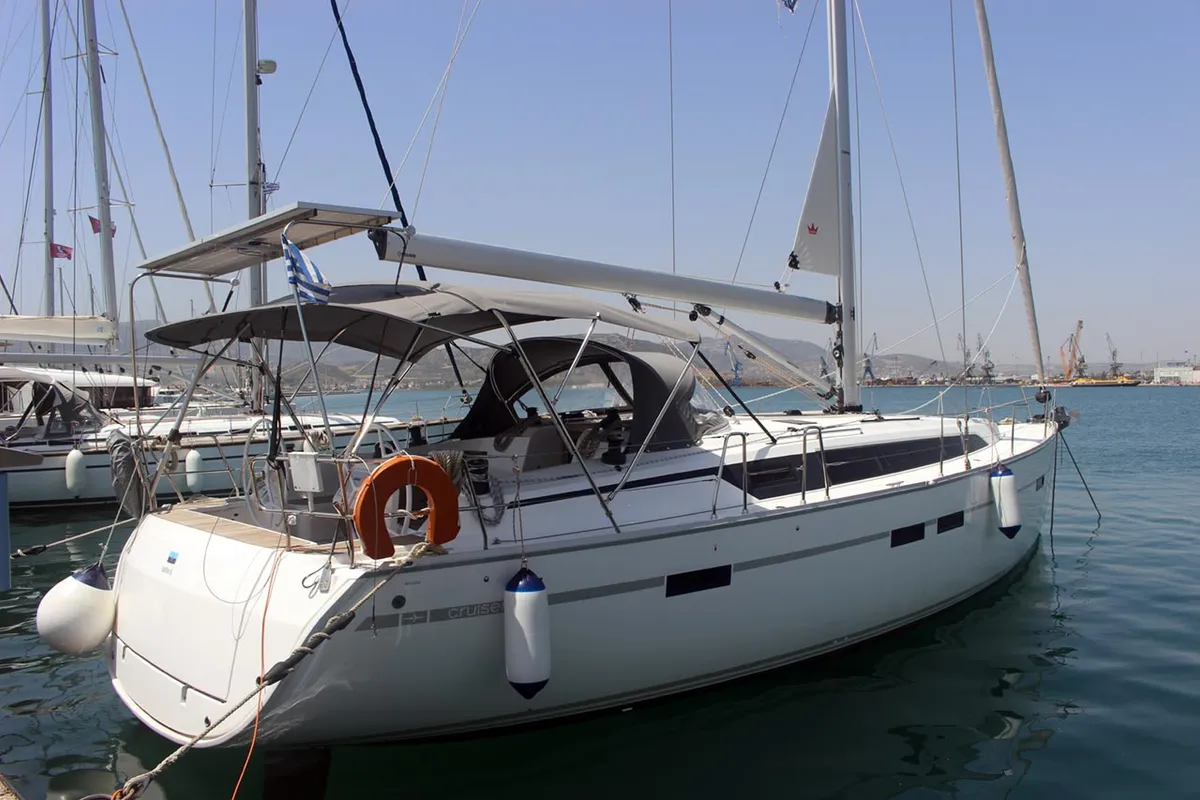 Exterior view of Divine, a Bavaria Cruiser 46 sailboat at Volos Municipality, Greece