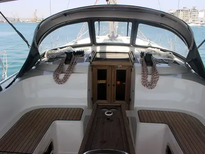 Cockpit of Divine, a Bavaria Cruiser 46 sailboat at Volos Municipality, Greece