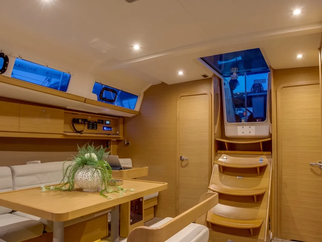 Salon of Silia, a Dufour 460 sailboat at Municipal Unit of Lefkada, Greece