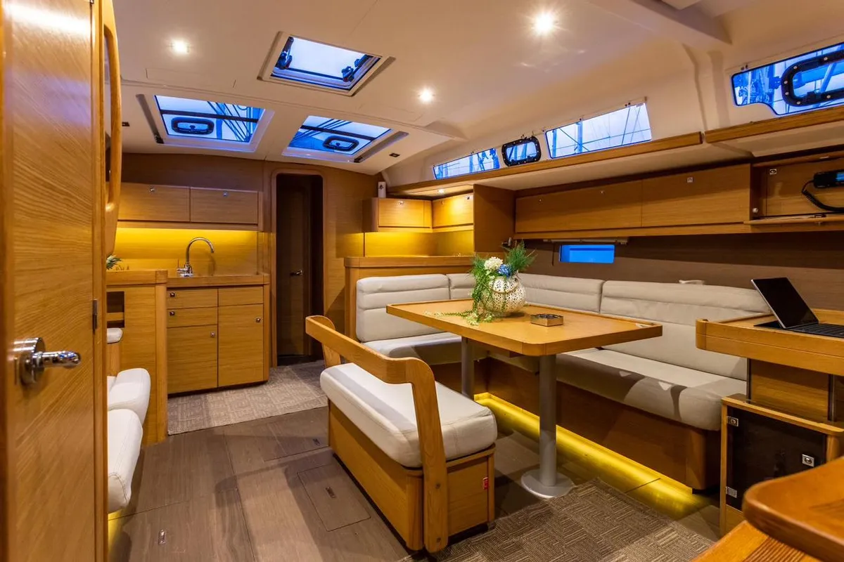 Salon of Silia, a Dufour 460 sailboat at Municipal Unit of Lefkada, Greece