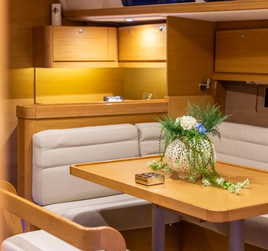 Salon of Silia, a Dufour 460 sailboat at Municipal Unit of Lefkada, Greece