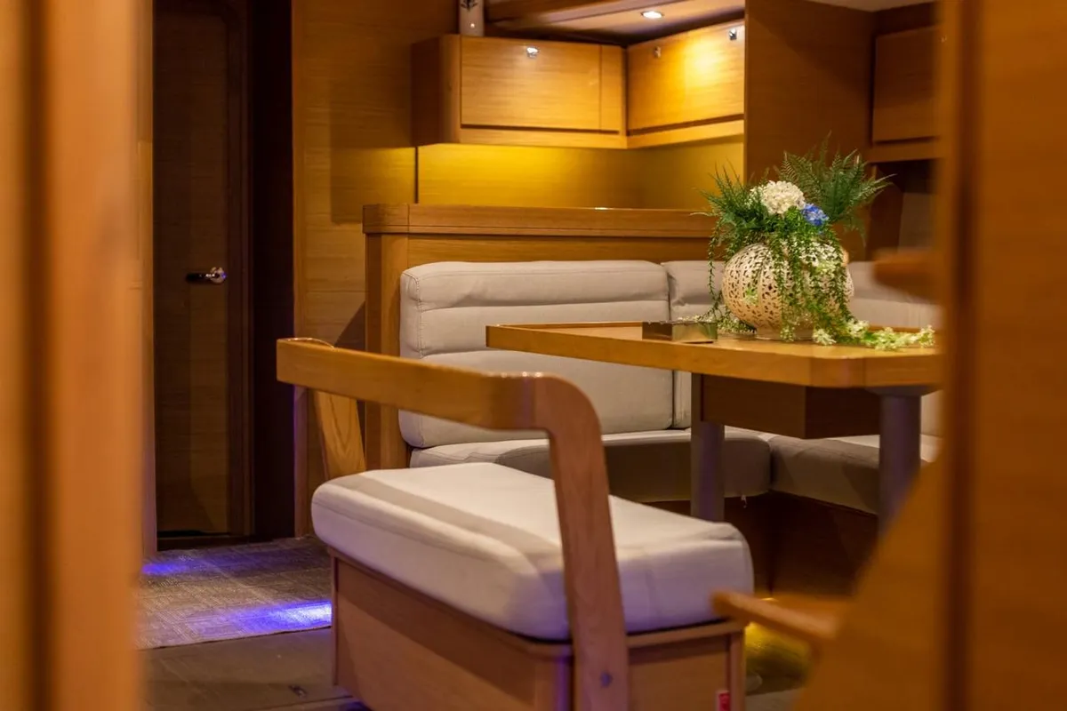 Salon of Silia, a Dufour 460 sailboat at Municipal Unit of Lefkada, Greece